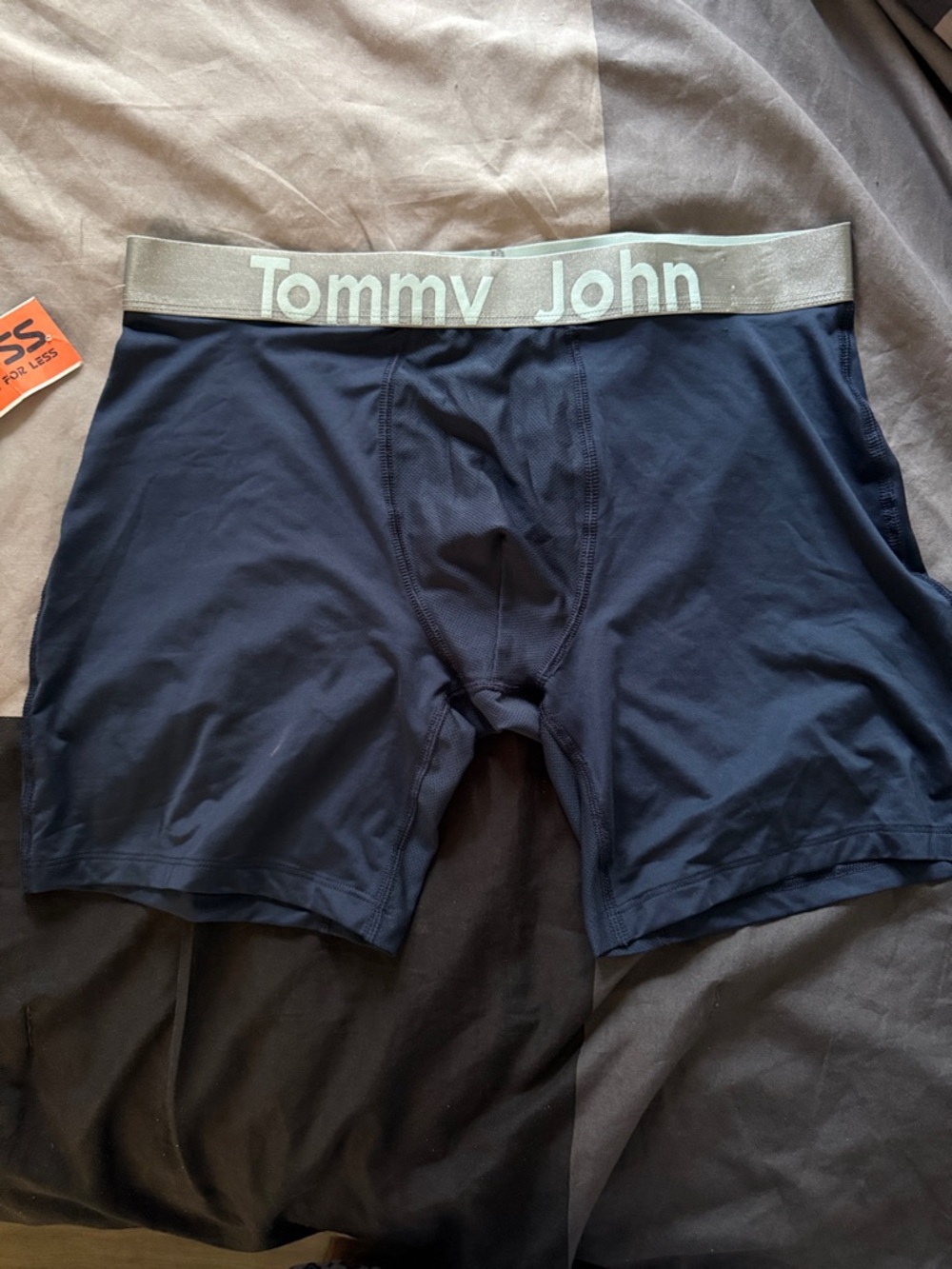 Tommy John Navy Boxer Briefs with Light Gray Logo Waistband